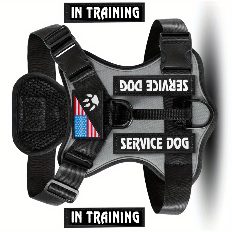 Reflective Dog Harness Set with 5 Interchangeable Patches - Adjustable Oxford Vest, Mesh Inner Layer, Front & Back Clip, Anti-Pull, XS to XL, 10 Color Options