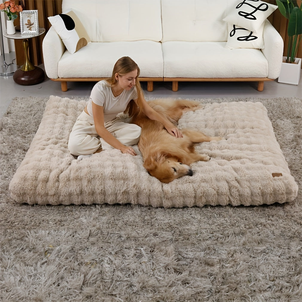 Orthopedic Dog Bed with Removable Cover – Thick Foam Base, Waffle Texture, Crate Mat for Dogs & Cats, Multiple Sizes Medium to 3XL, Grey & Khaki Beige