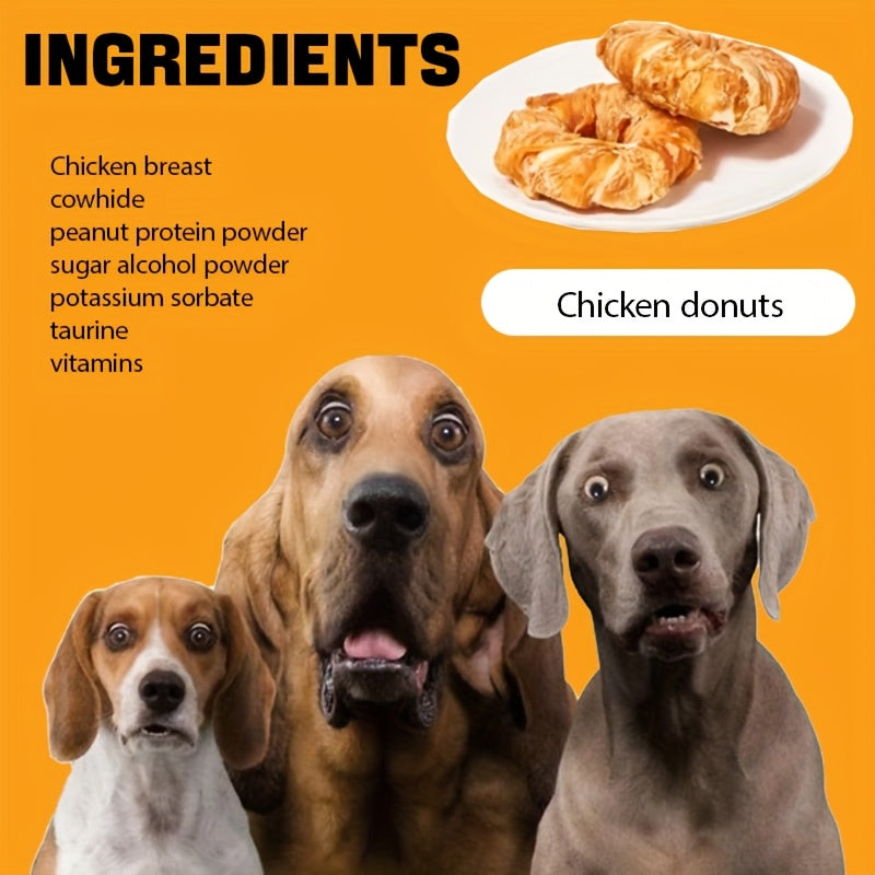 Donut Shaped Dog Treats Chicken & Duck Real Meat Exterior Grain-Free Long Lasting Chew Training Reward for Small Medium Large Dogs 4pc 6pc