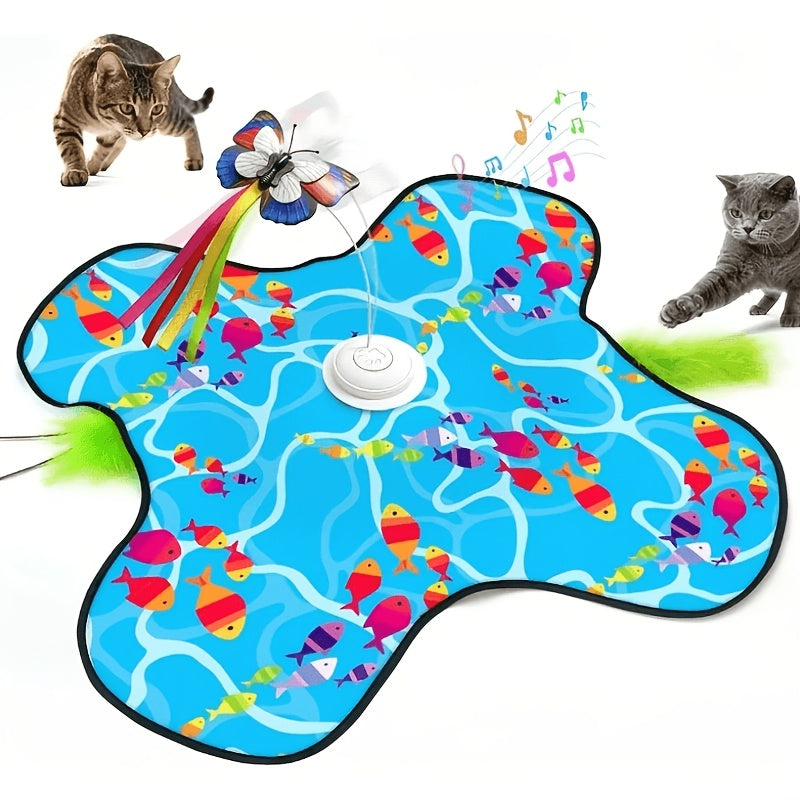Motion-Activated Interactive Cat Toy 2-in-1 Rechargeable with Flying Butterfly Hidden Feathers & Animal Sounds - 360° Self-Play for Kittens & Cats