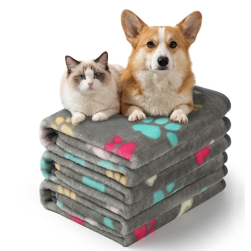 Fleece Pet Blanket 3 Pack with Free Drying Towel - Super Soft Flannel Throw for Dogs Puppies & Cats, Tear-Resistant Paw & Dot Print, Machine Washable, 20x16 & 23x16 Inch