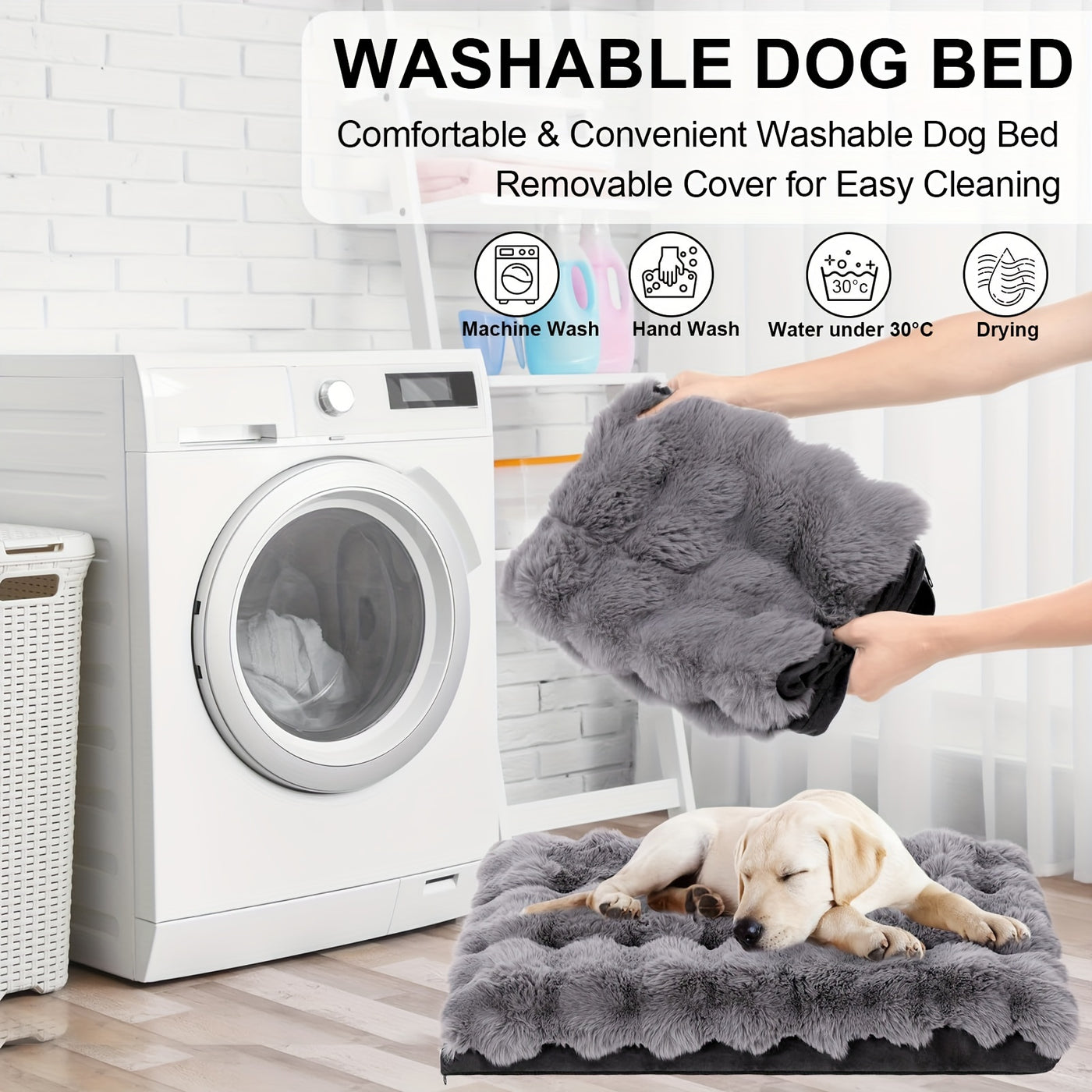 Orthopedic Dog Bed for Extra Large Dogs – Soft Plush Faux Fur Fluffy Mat with Removable Washable Cover & Anti-Slip Bottom