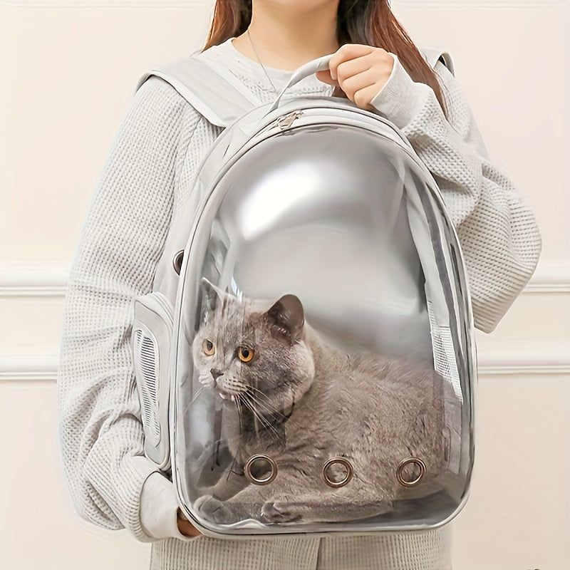 Space Capsule Cat Backpack Hard-Sided Carrier – Double Shoulder Strap Portable Pet Travel Bag with Zipper for Cats & Small Dogs, Black & Transparent