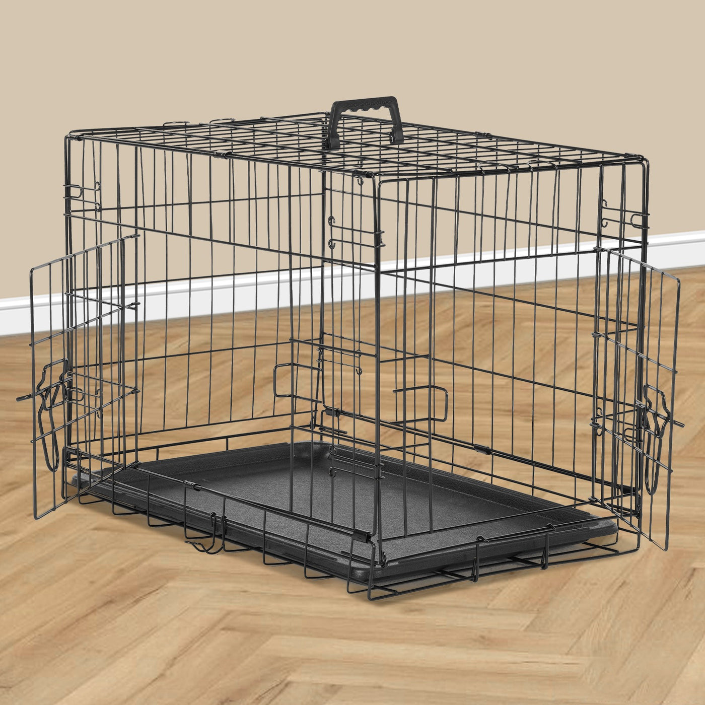 Folding Wire Dog Crate with Divider Double Door Leak-Proof Tray Indoor Outdoor Travel Kennel for Small Medium Large Dogs 24 30 Inch