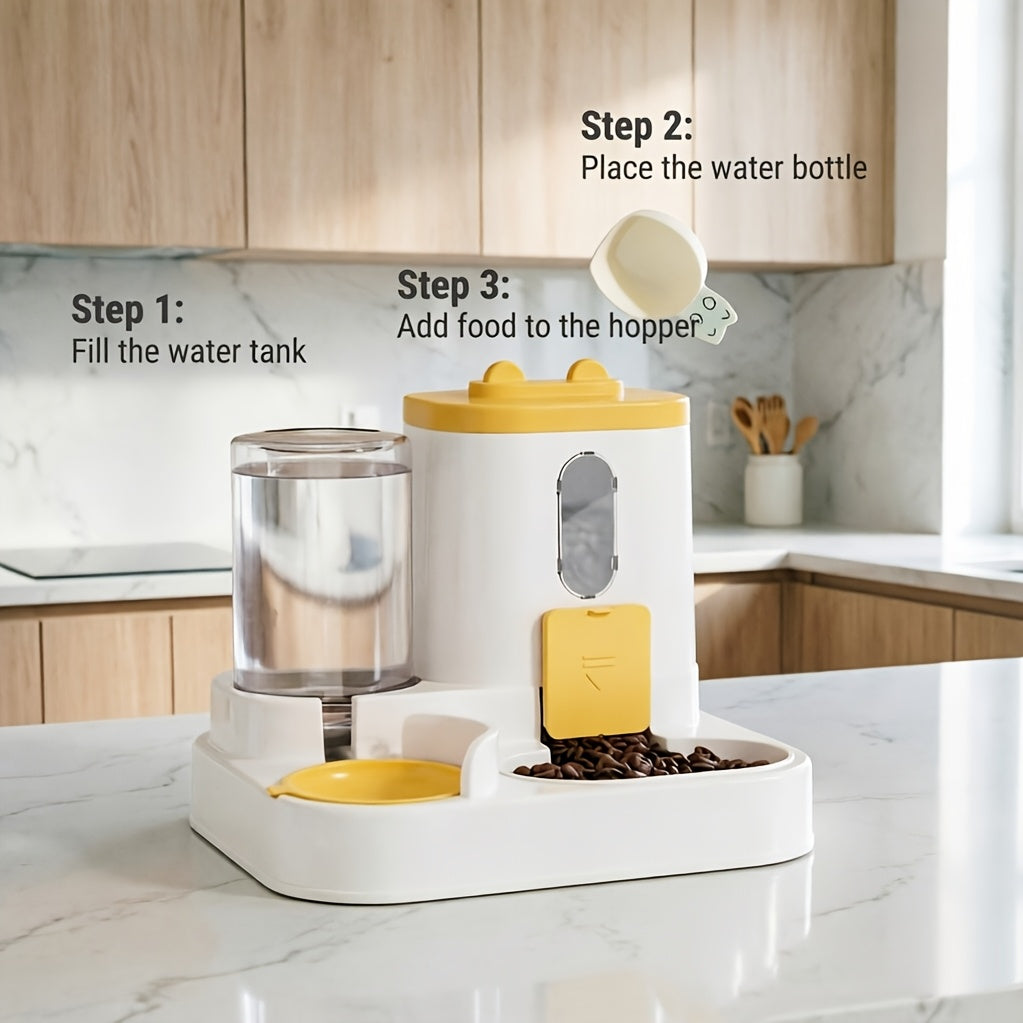 2-in-1 Automatic Pet Feeder for Cats & Dogs – Non-Electric Space-Saving Gravity Bowl, Easy Clean, Multi-Pet Family Dual Feeding Station