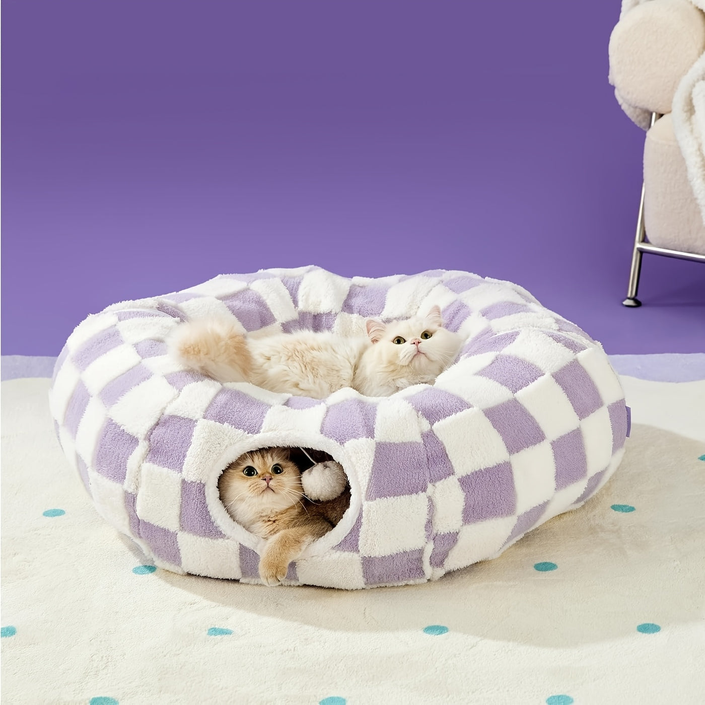 Cat Tunnel Bed Donut Cave with Washable Cushion - Indoor Peekaboo Hideout Toy for Cats Kittens Puppies & Rabbits Small Large