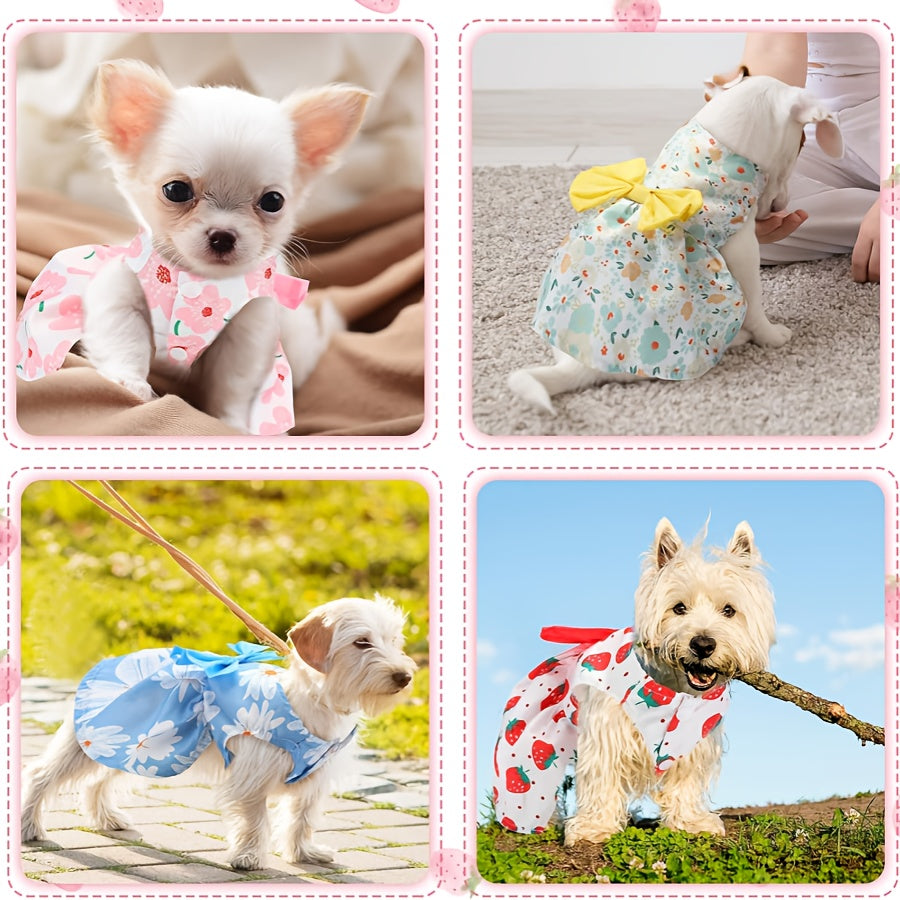 Girl Dog Dress Set of 5 Styles – Cute Princess Bow & Flower Puppy Dresses for Small Dogs Cats, Summer Pet Clothes for Yorkshire Female Small Pets, Photoshoot Party Gift