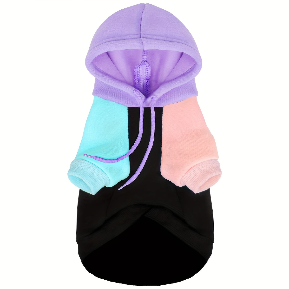 Dog Hoodie Cyber Punk Style Color-Block – Buttery Soft Knitted Polyester, Black Purple Peach, Adjustable Drawstring Hood, Ribbed Cuffs, Comfort Fit for All Breeds, Winter Spring Autumn