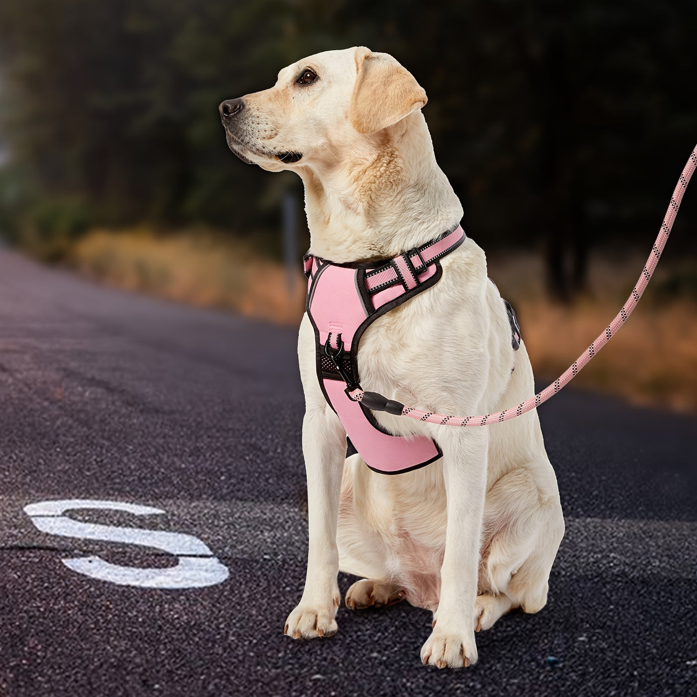 Complete Dog Walking Set – No-Pull Harness + Collar + Leash + Retractable Seatbelt + Storage Strap, Fully Reflective Breathable Vest with Handle for Small & Large Dogs, Sizes XS-XL