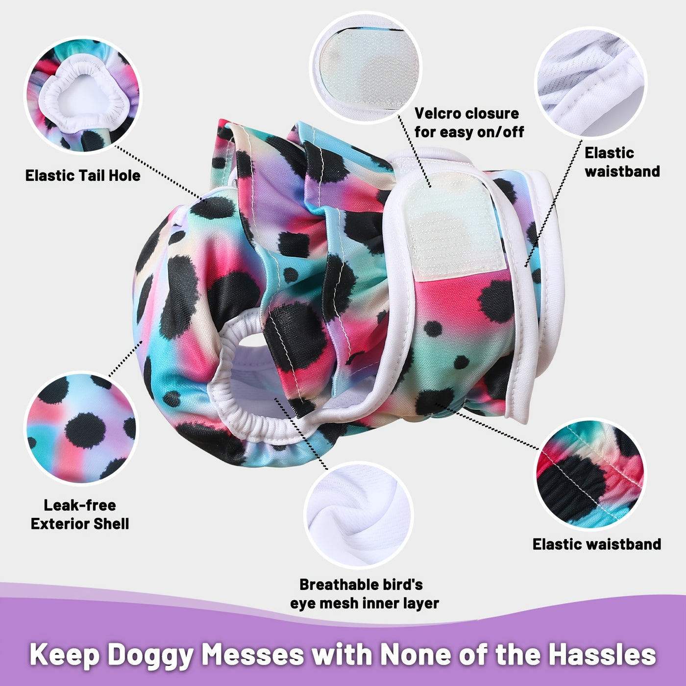 Female Dog Diapers 3-Pack Highly Absorbent Washable for Dogs in Heat Period XS S M L Champagne Leopard