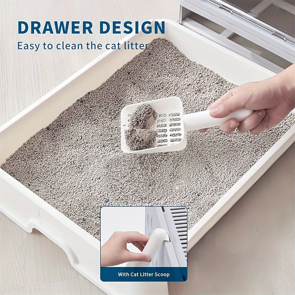 Large Top-Entry Cat Litter Box with Drawer Tray & Scoop - Odor Control Self-Cleaning Cat Toilet for Cats Up to 10kg, Modern Design Foldable Litter Box, Gray/Pink