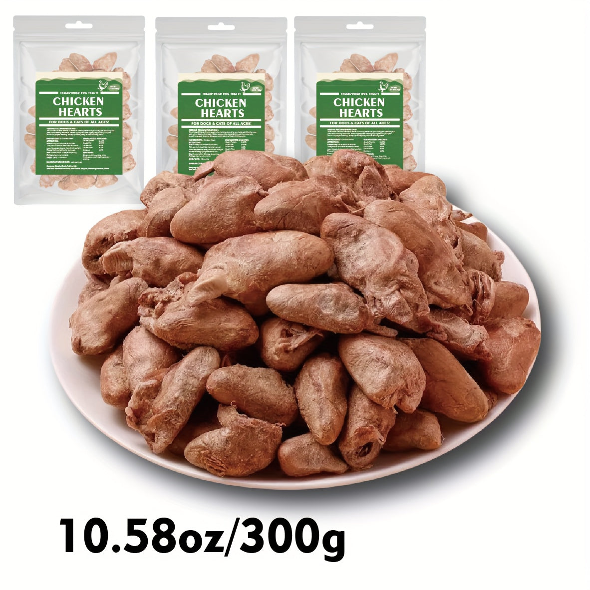 Freeze Dried Chicken Hearts for Dogs & Cats – Single Ingredient High-Protein Grain-Free Gluten-Free Pet Treat, Natural Training Reward & Food Topper, 3.5oz or 10.5oz