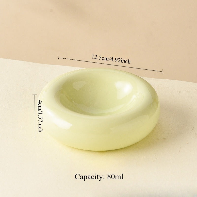 Donut Shaped Ceramic Cat Bowl Wide Opening – Anti-Tip Minimalist Pet Food & Water Dish with Stable Base, 4.92 Inch, 8 Colors