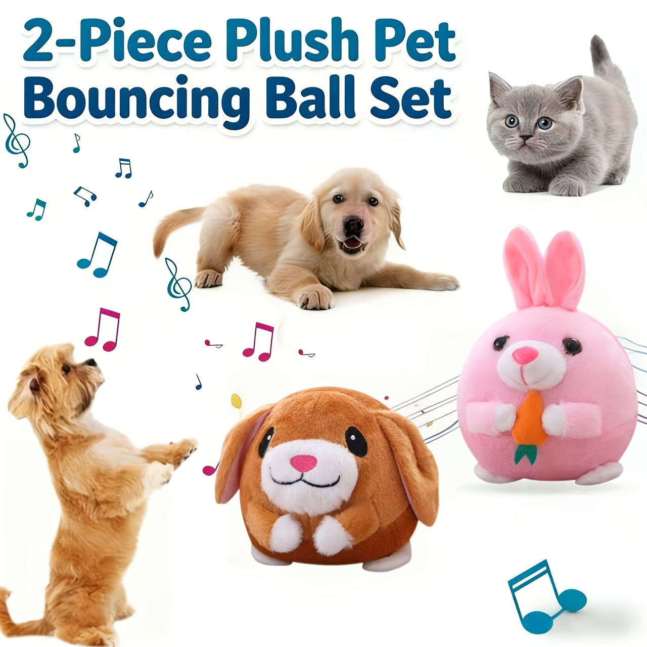 Rolling Bouncing Dog Toy with Motion Sensor & Animal Sounds – USB Rechargeable, Recording Mode, Washable, for Puppies & Small Dogs, Single or 2-Pack