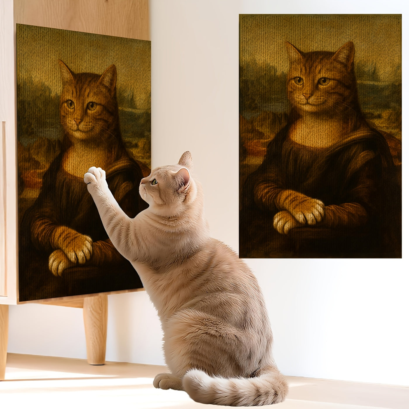 Self-Adhesive Cat Scratcher Wall Pad – Famous Artwork Designs, 15.7x23.6 Inch Sofa & Wall Protector, No-Drill Mount for Indoor Cats
