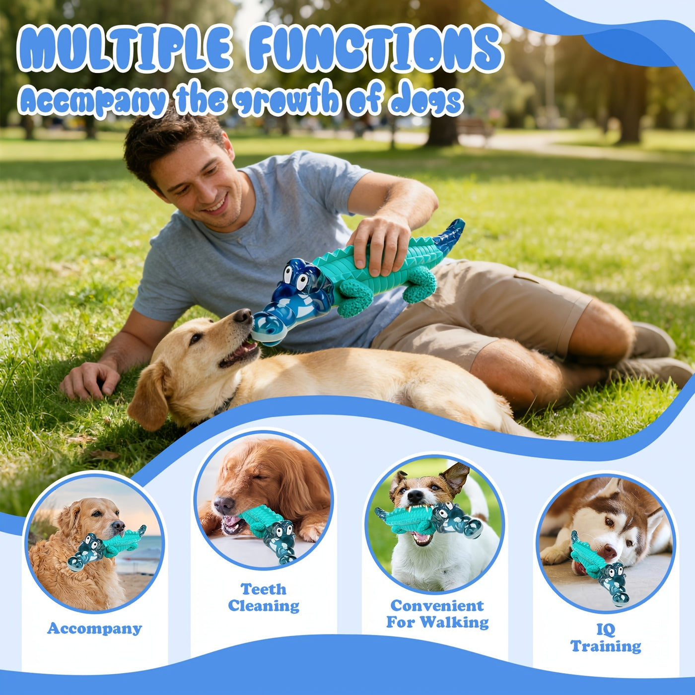 Indestructible Dog Chew Toy for Aggressive Chewers – Crocodile Shape Milk Flavor, Dental Cleaning, Large Medium Dogs 20-100 lbs, Durable Tough Chew