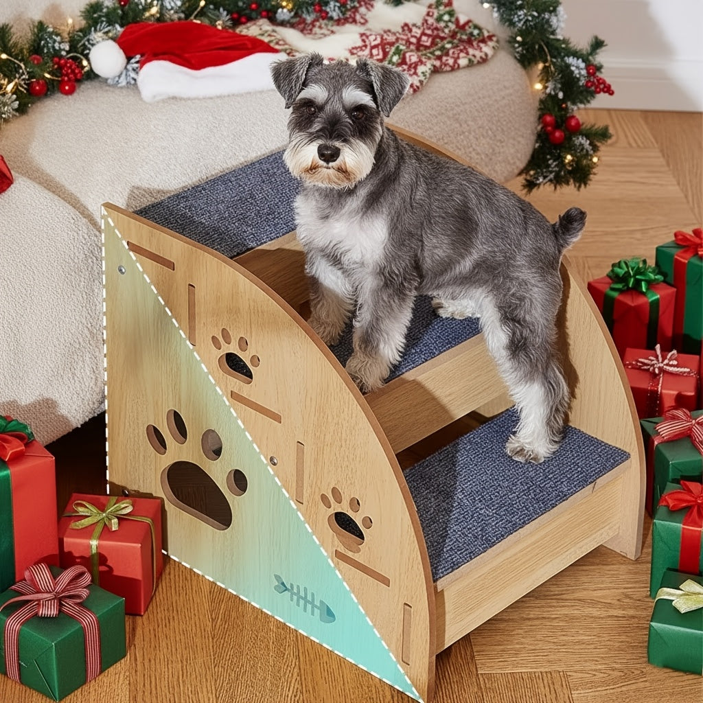 Pet Stairs for Bed and Sofa – 3 or 4 Step Non-Slip Dog & Cat Steps with Safety Railings, 15" High Ramp Staircase for Small and Medium Dogs and Cats