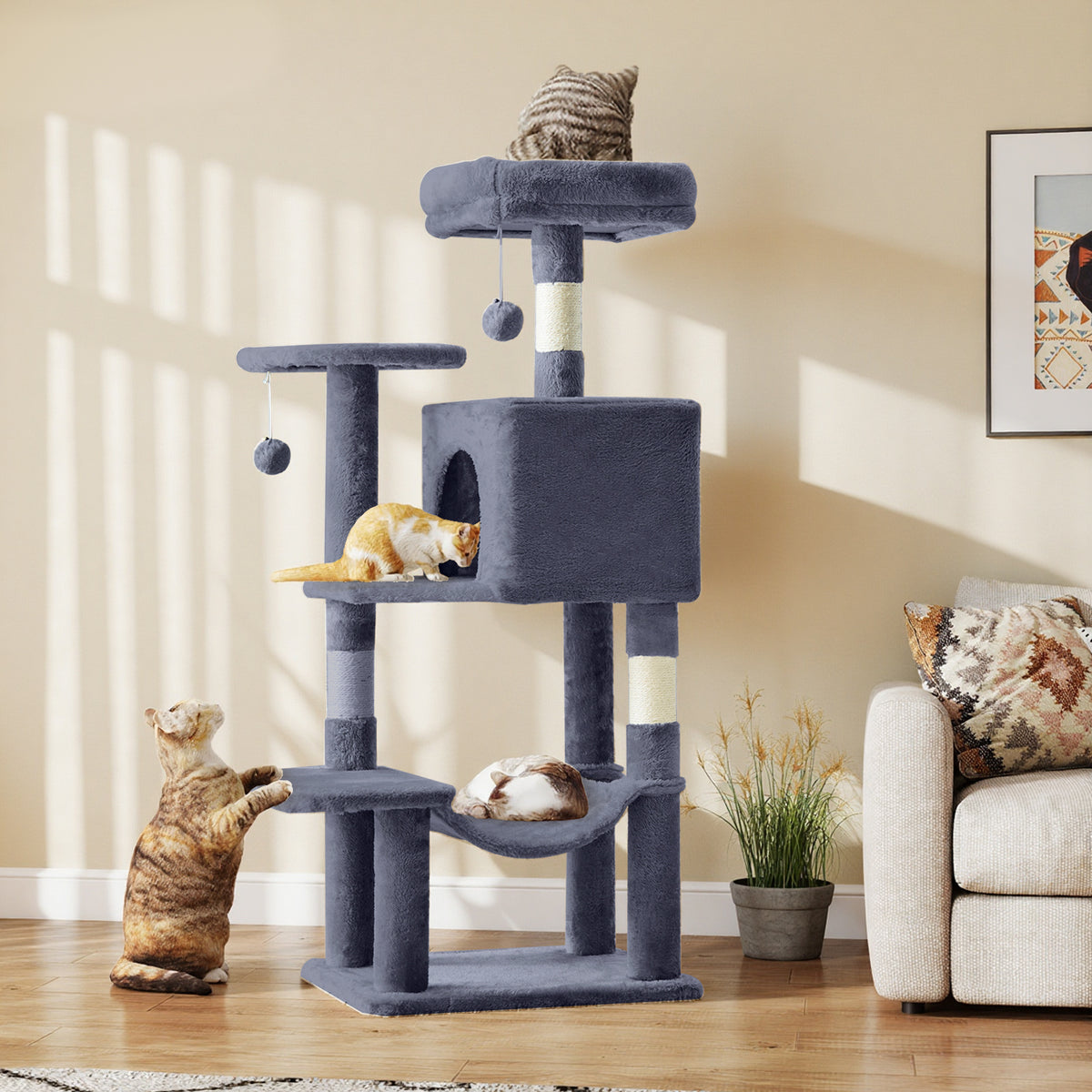 44-Inch Large Cat Tree Tower with Condo, Hammock & Sisal Scratching Posts – Multi-Level Indoor Cat House for Multiple Cats