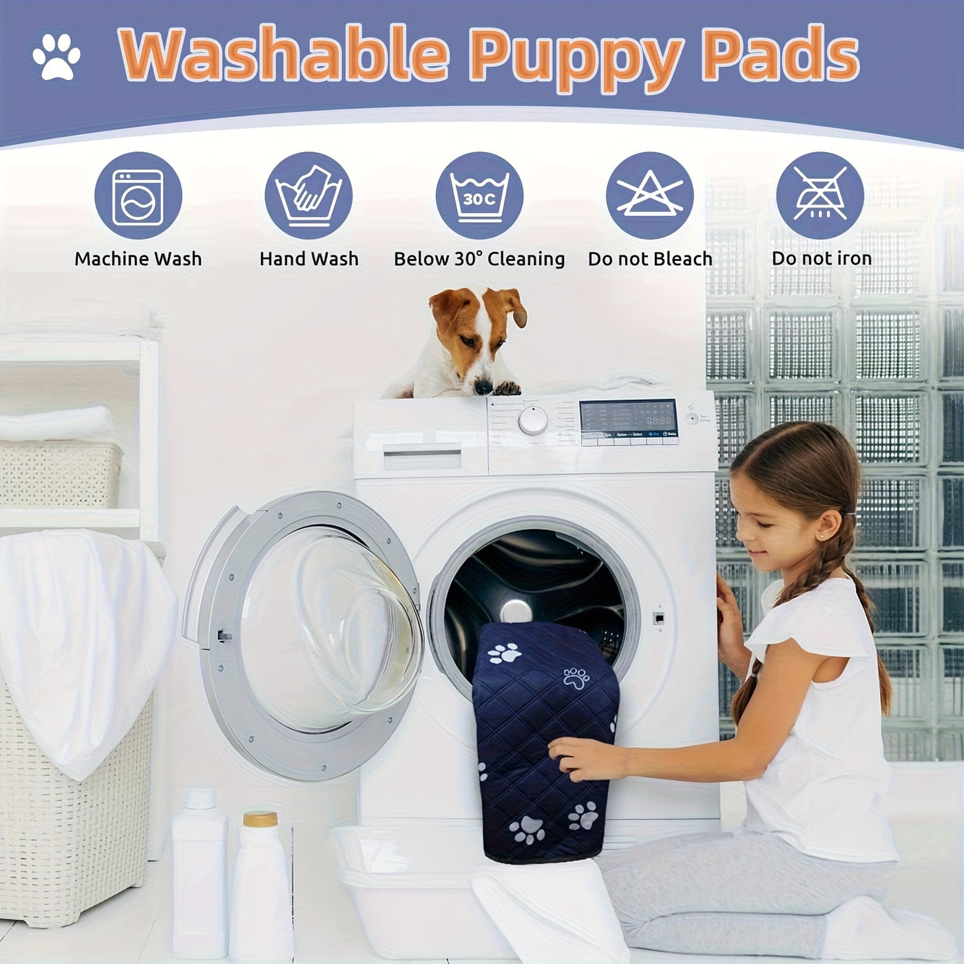 Washable Dog Pee Pads Extra Large Reusable Puppy Training Pads Super Absorbent Leakproof Non-Slip Backing for Potty Whelping Crate Sofa Car