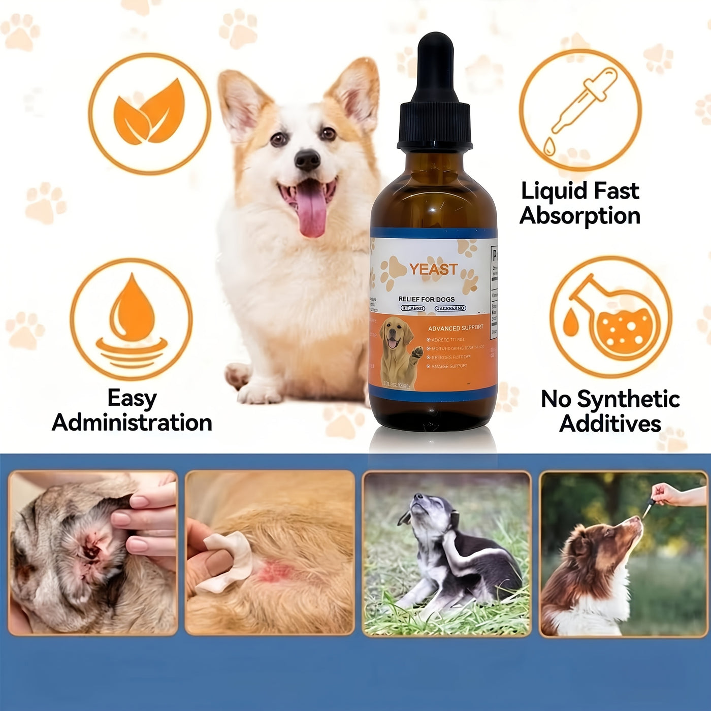 Yeast Health Drops for Dogs & Cats – Skin & Ear Care Supplement, Easy Absorption, Supports Clean Ears & Healthy Skin, All Breeds & Ages, 2.03oz (60ml)