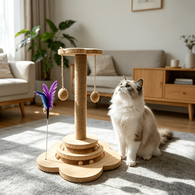 Solid Wood Cat Scratching Post – Multiple Styles & Sizes | Sisal, Mushroom, Dolphin, Fur & Hammock Scratcher for Indoor Cats