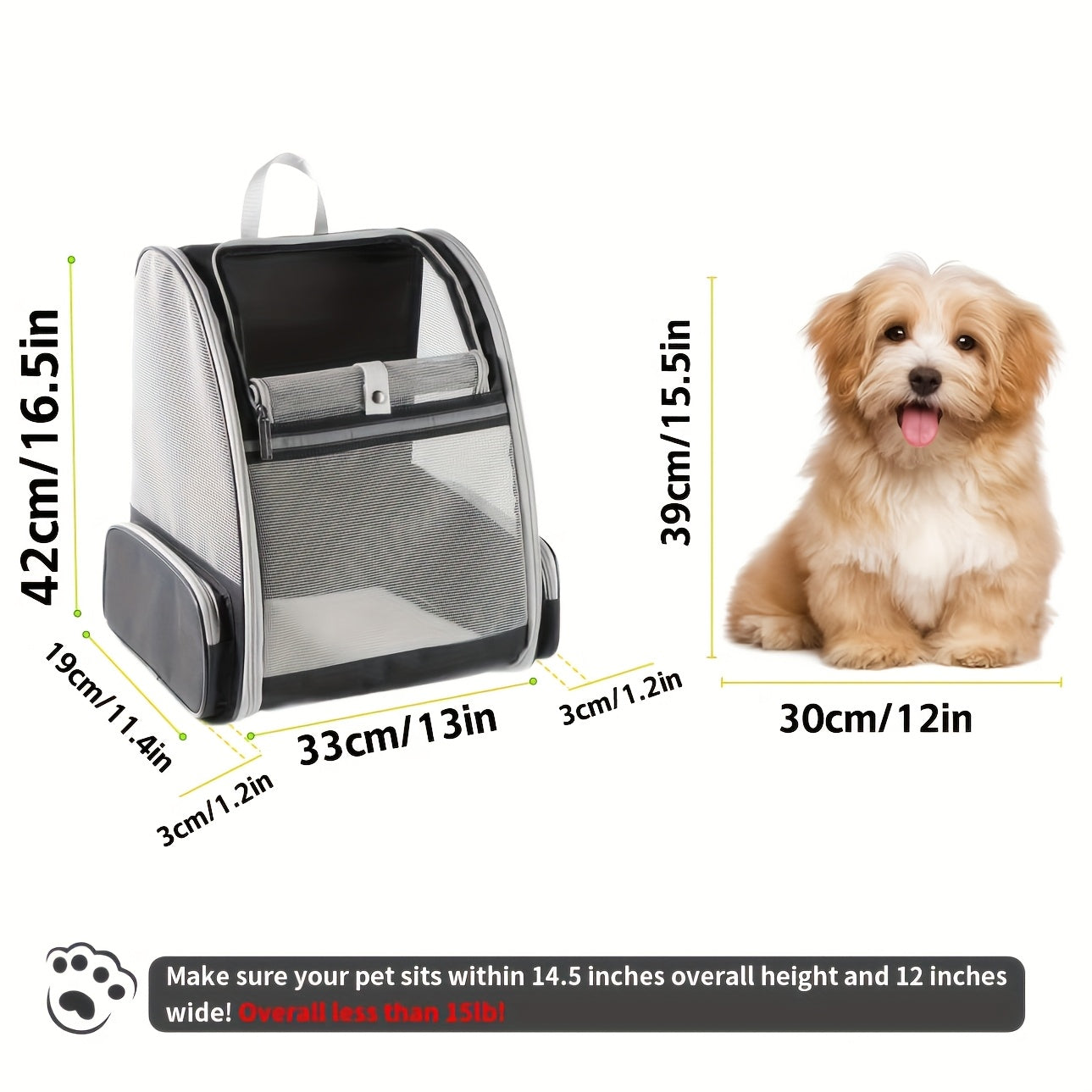 Cat Carrier Backpack – Ventilated Foldable Pet Backpack with Mesh Windows & Harness, Fits Cats up to 18lbs & Dogs up to 15lbs, Travel Hiking Car Airplane