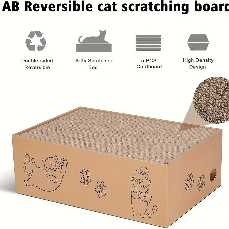 Corrugated Cardboard Cat Scratching Board & Bed Combo 5-Pack - 5-Layer Replaceable Durable Scratch Pad for Indoor Cats & Kittens, Standard & Extra Large
