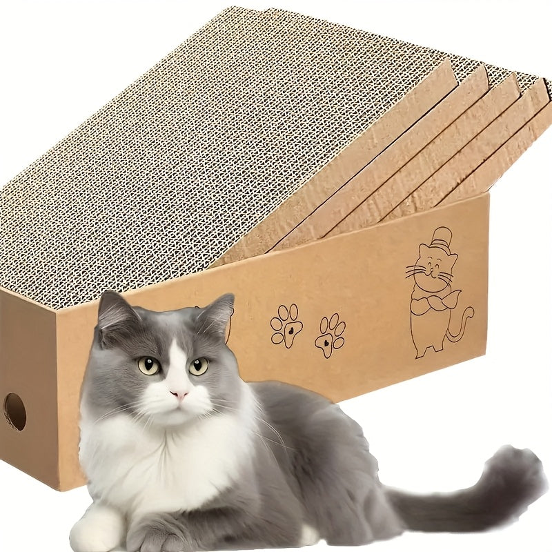 Corrugated Cardboard Cat Scratching Board & Bed Combo 5-Pack - 5-Layer Replaceable Durable Scratch Pad for Indoor Cats & Kittens, Standard & Extra Large