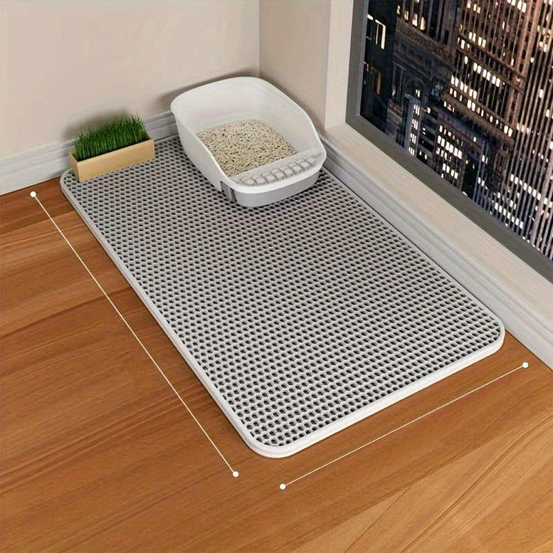 Honeycomb Double-Layer Cat Litter Mat - Urine-Proof Waterproof Washable Litter Trapping Mat for Indoor Cats, Non-Slip Cat Litter Box Mat Reduces Scatter & Mess, 60x90cm Dark Gray
