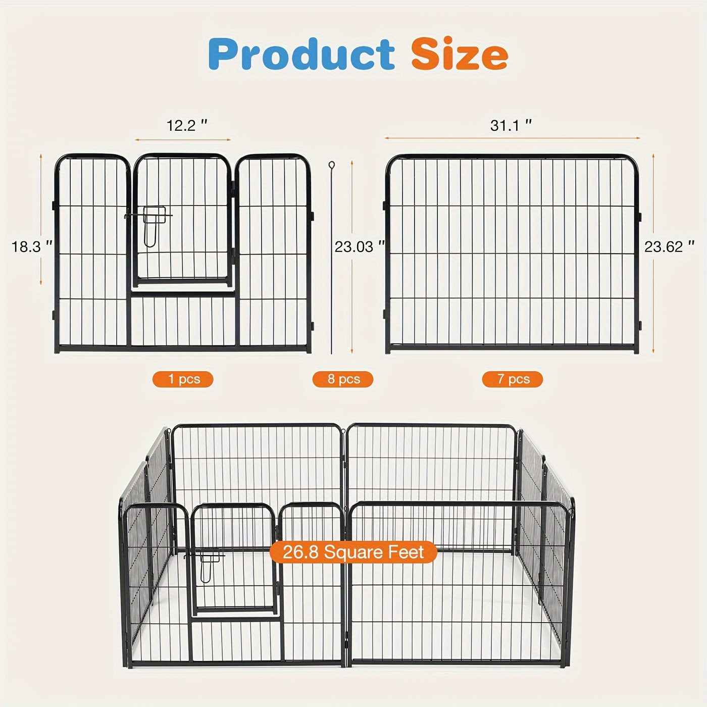 Dog Playpen 8 & 16 Panels Heavy Duty – Portable Indoor Outdoor Pet Exercise Pen for Large Medium Small Dogs, Puppy, Rabbit – Foldable Yard Camping Fence