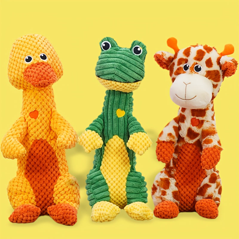 Sweetheart Squeaky Plush Dog Toy – Cute Animal Print Chew & Tug Toy for Aggressive Chewers, Interactive Dog Toy for All Breeds, Duck Deer Frog Styles