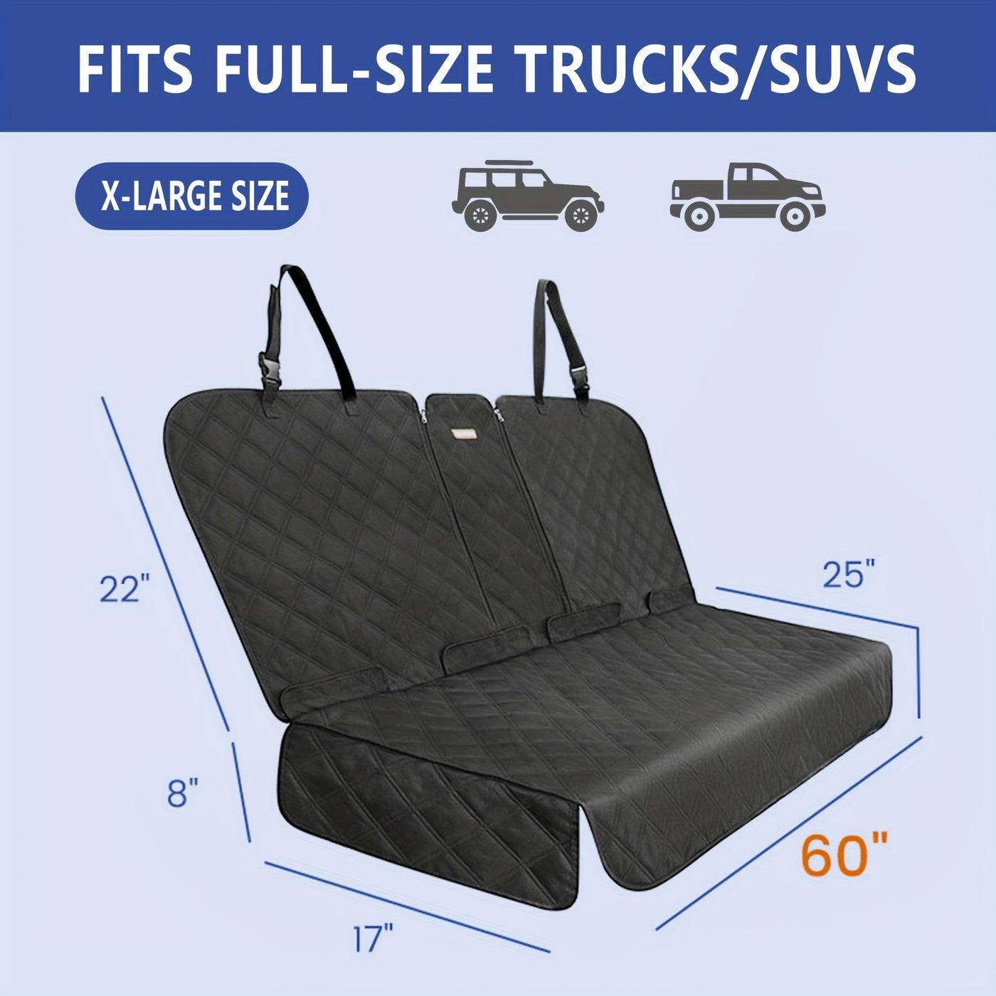 Car Back Seat Cover 60/40 Split Bench for Dogs & Kids – Waterproof Non-Slip 900D Seat Protector for Cars Trucks SUVs, Full Size 60" Black