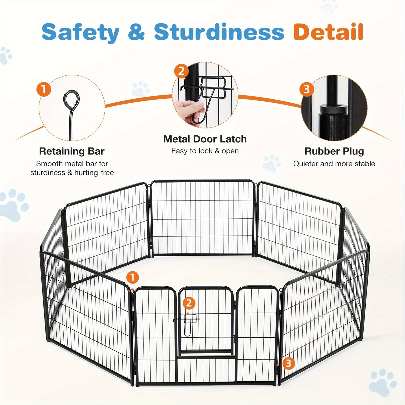 Dog Playpen Pet Exercise Pen 8 or 16 Panel – 24"/32"/40" Indoor Outdoor Puppy Fence for Small Medium Large Dogs, Sturdy Foldable Dog Yard