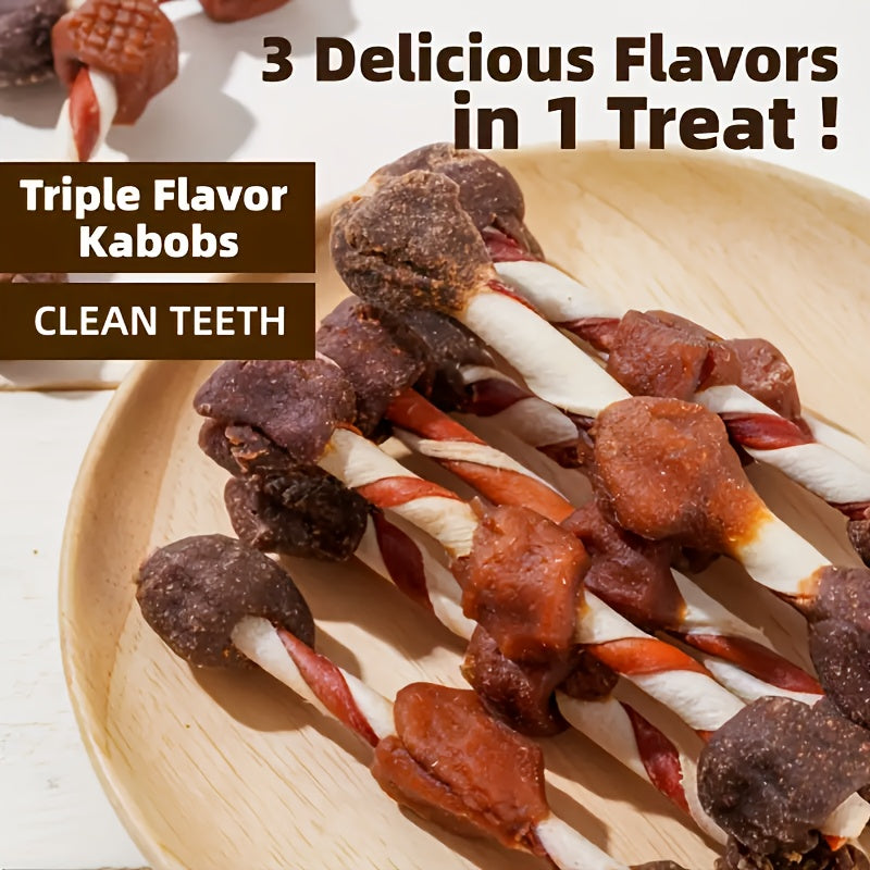 Rawhide-Free Kabob Dog Chews – Real Chicken, Beef, Duck & Liver Grilled Meat Treats, Long-Lasting High Protein Dog Chews for All Breeds, Beef Sausage / 3-in-1 / Double Duck