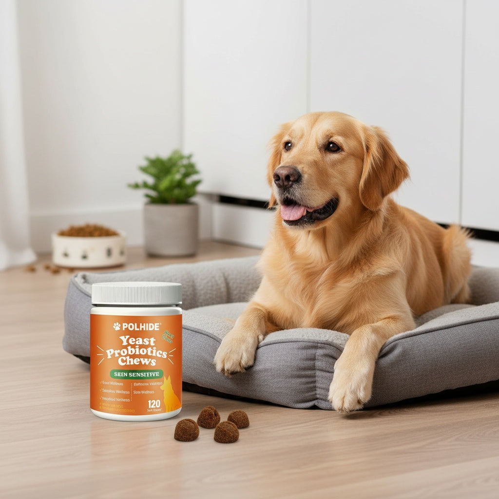 Yeast Probiotic Chews for Dogs – 90-Day Supply, 120 Meat Flavor Soft Chews, Supports Coat & Gut Health, Sensitive Skin & Defensive Wellness, All Ages