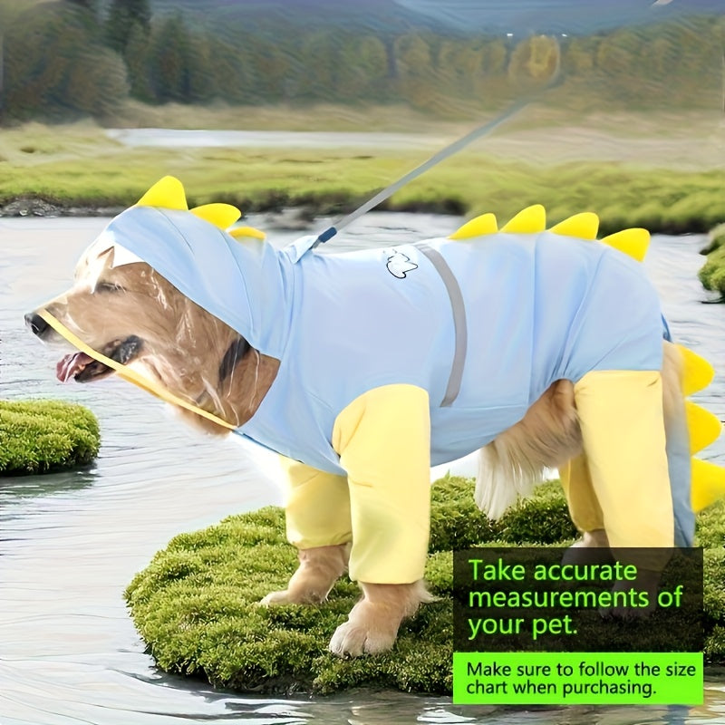 Large Dog Raincoat Dinosaur Costume Full Body – Waterproof Rain Jacket with Hood & Tail for Golden Retriever Labrador, Funny Outdoor Pet Outfit 3XL-8XL