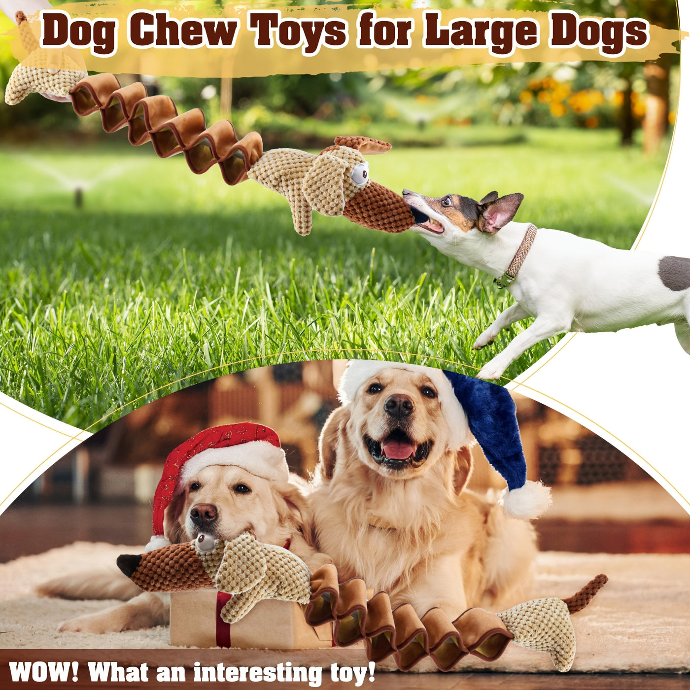 Large Squeaky Dog Pull Toy with Crinkle Filling – Stretchable 15-20 Inch Tug & Bite Toy for Small Medium Large Dogs, No Battery, Indoor Outdoor