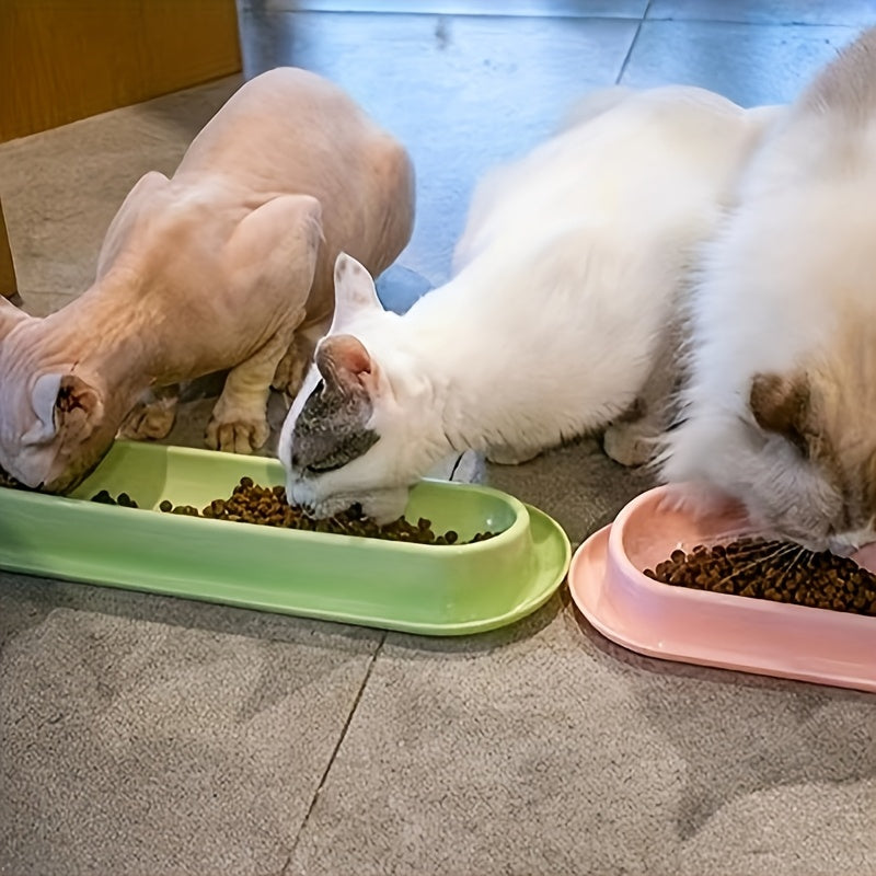 Extra Long Cat Bowl 2 Pack Anti-Slip Multi-Section Feeding Dish for Wet Food & Treats - Multi-Cat & Multi-Pet Families