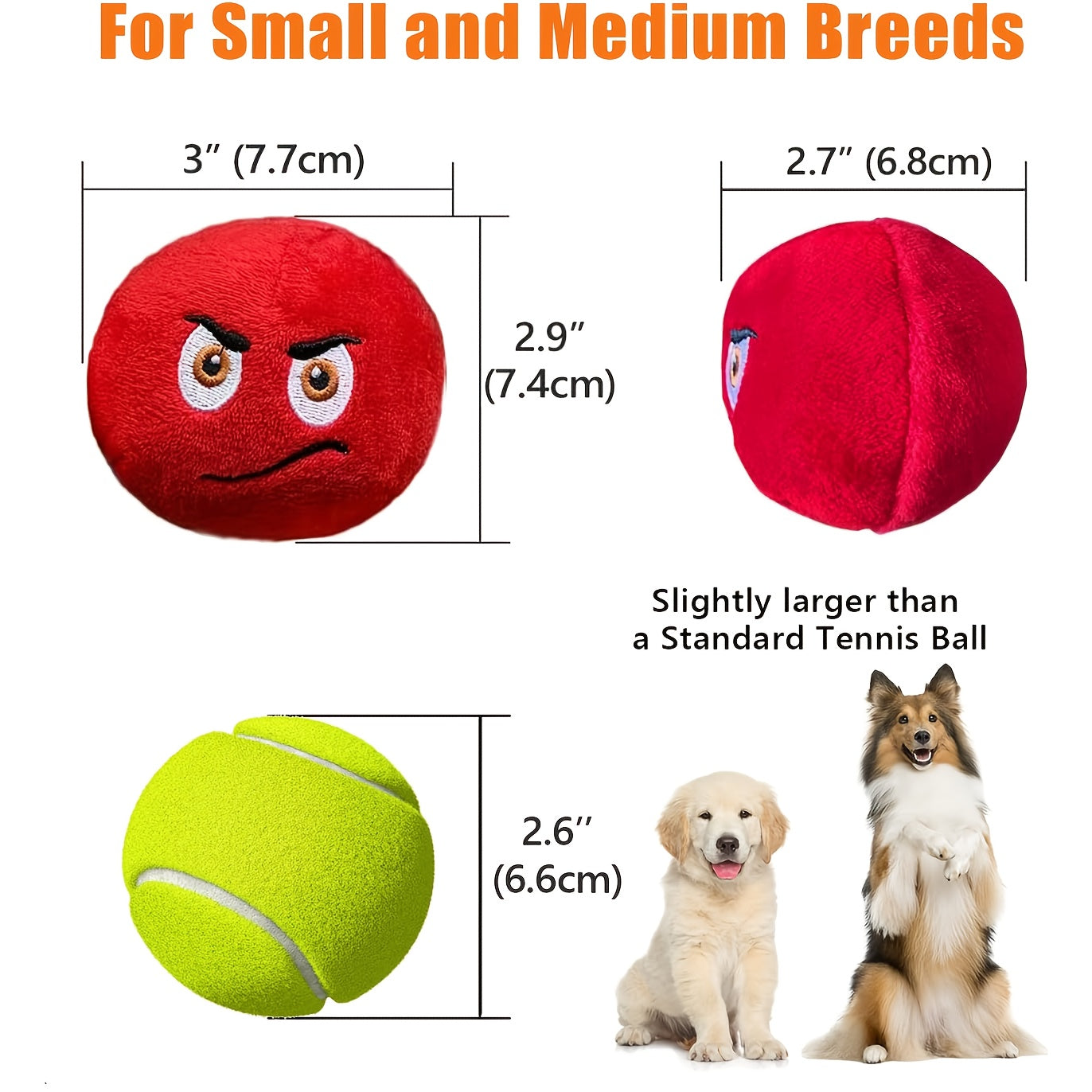Squeaky Dog Toys 8-Pack – Soft Plush Stuffed Balls with Squeakers for Puppies, Small & Medium Dogs – Cartoon Fetch Toy Set for Interactive Play