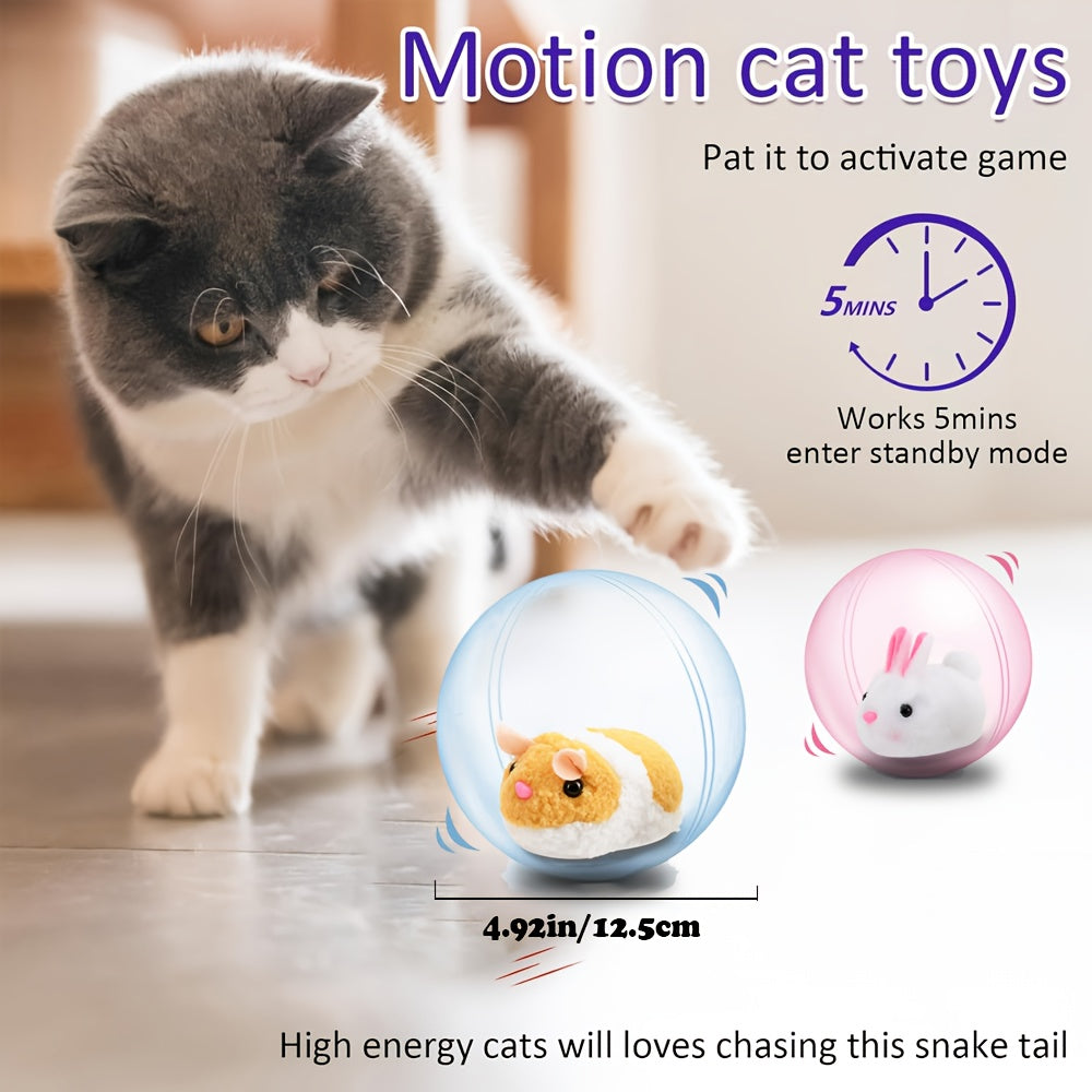 Motion Activated Interactive Cat Toy Ball – Auto Moving Rechargeable Toy for Indoor Cats & Dogs, Boredom Buster for Small Medium Large Pets, Cartoon Rabbit & Squirrel Design
