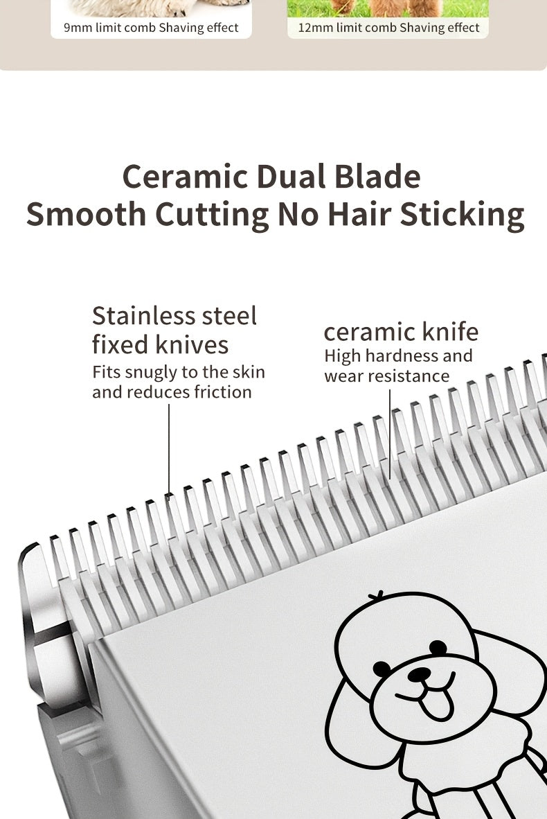 Rechargeable Pet Grooming Clippers with LED Display – Low Noise Cordless Dog & Cat Hair Trimmer, Detachable Blades, 4 Guide Combs, USB Charging