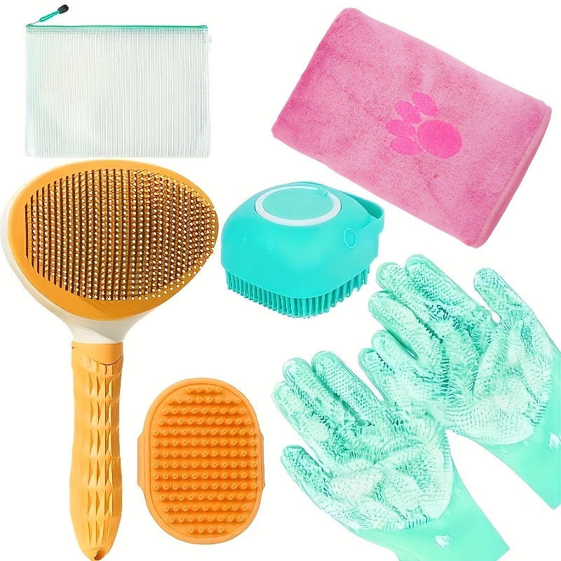 6-Piece Dog Grooming Kit – Brush, Microfiber Towel, Washing Gloves & Shedding Tool, Complete No-Power Pet Care Set for Shiny Coat, Works for Dogs & Cats