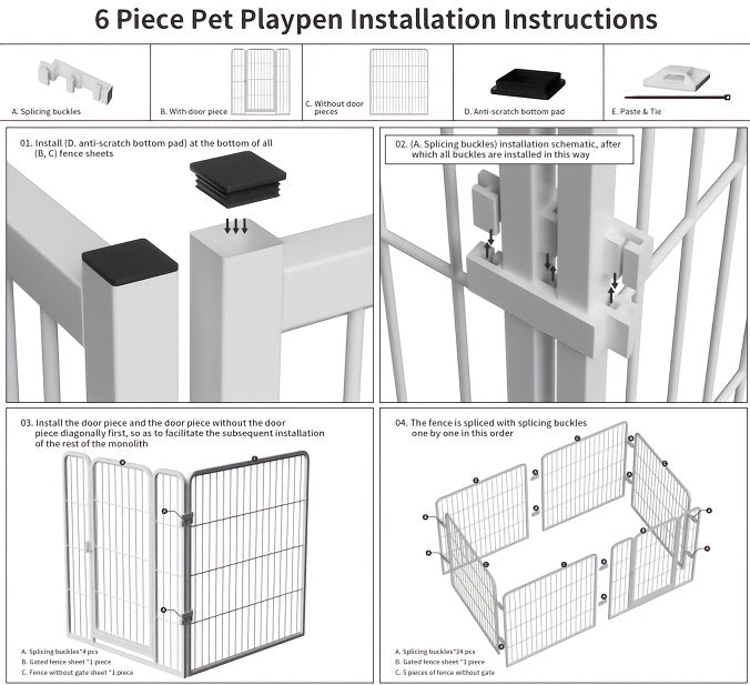 Indoor Dog Playpen with Potty Area & Rest Zone – Stainless Steel Multi-Function Enclosure for Small Medium Dogs, Flexible Layout, Black or White