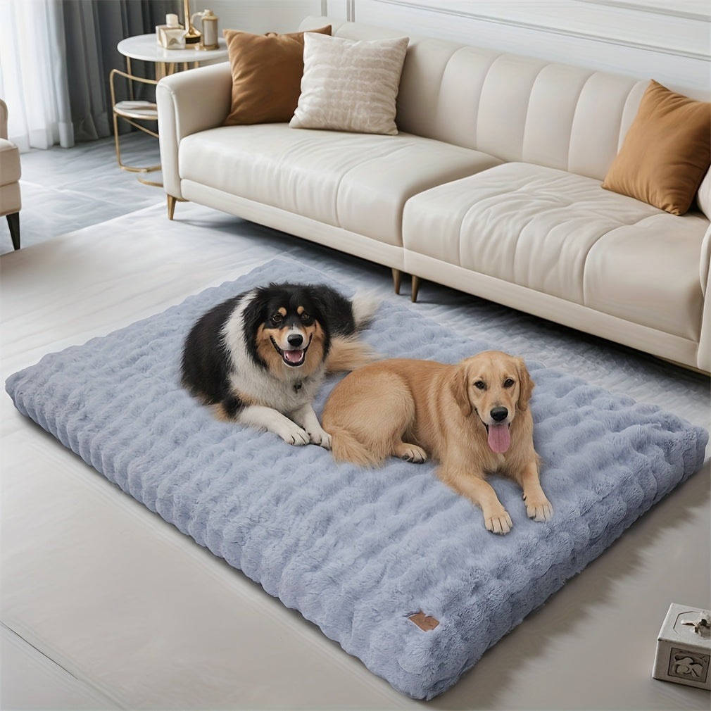 Orthopedic Dog Bed with Removable Cover – Thick Foam Base, Waffle Texture, Crate Mat for Dogs & Cats, Multiple Sizes Medium to 3XL, Grey & Khaki Beige