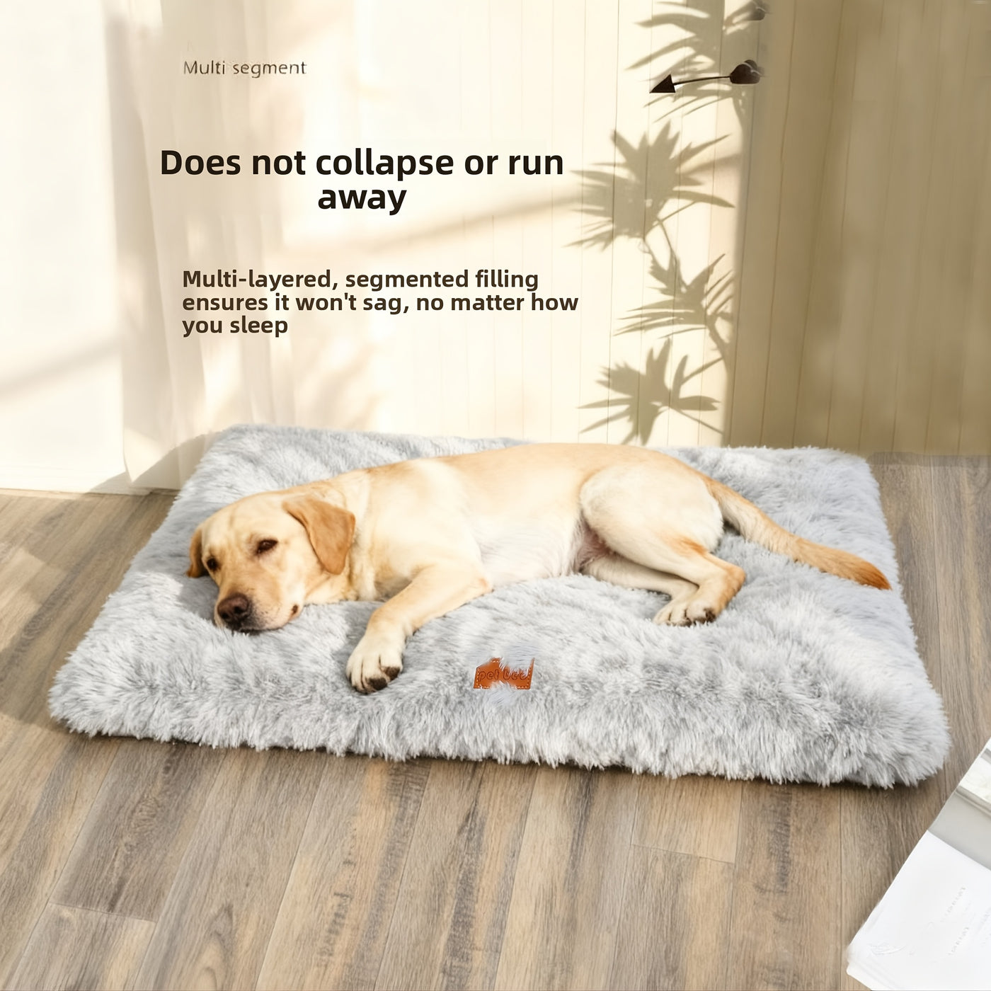Fleece Lined Dog Bed & Cat Mat S-XXL - Thickened Warm Plush Pet Bed Washable Square Design, Cozy Non-Slip Sleeping Mat for All Breeds, Soft Puppy Bed for Crate Couch Floor Indoor Use