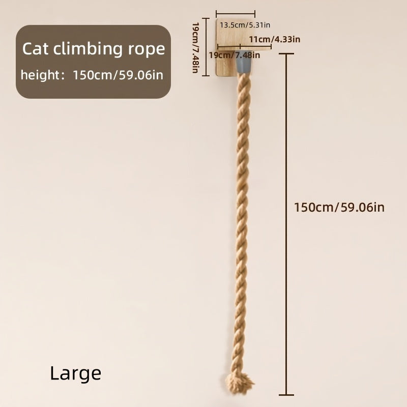 Wall-Mounted Cat Climbing Rope & Jumping Platform – Natural Hemp, Space-Saving Cat Wall System Accessory for Indoor Cats & Kittens, 2 Styles