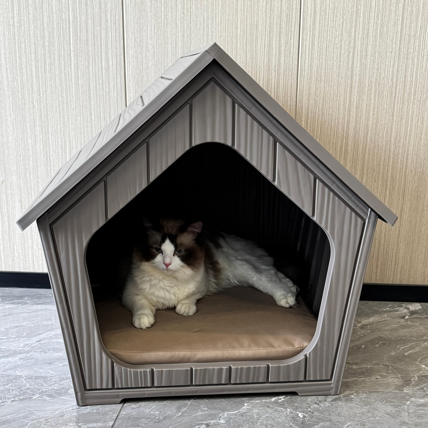 XL Resin Cat House Outdoor & Indoor with Raised Floor Resin Roof Easy Assembly - Weatherproof Cat Play Cage & Small Animal Enclosure 23.43" x 22.64" x 22.8"