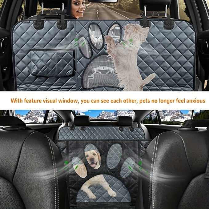 Dog Seat Cover Hammock – Heavy Duty Scratch-Resistant Waterproof Non-Slip Pet Rear Seat Cover for Cars Trucks SUVs, Soft Durable Open Mesh Back Seat Protector for Dogs