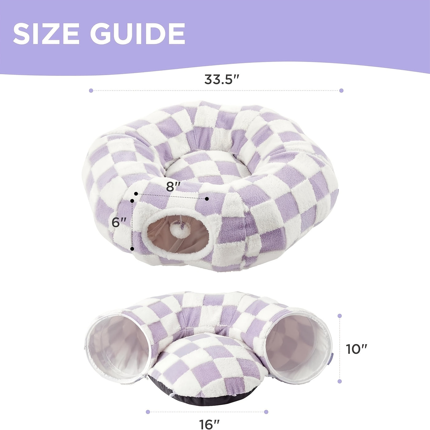 Cat Tunnel Bed Donut Cave with Washable Cushion - Indoor Peekaboo Hideout Toy for Cats Kittens Puppies & Rabbits Small Large