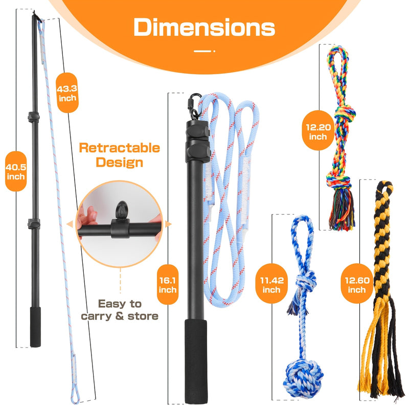 Dog Flirt Pole Telescopic Training Stick with Detachable Lure - Interactive Exercise Toy for Small Medium Large Dogs Agility Training